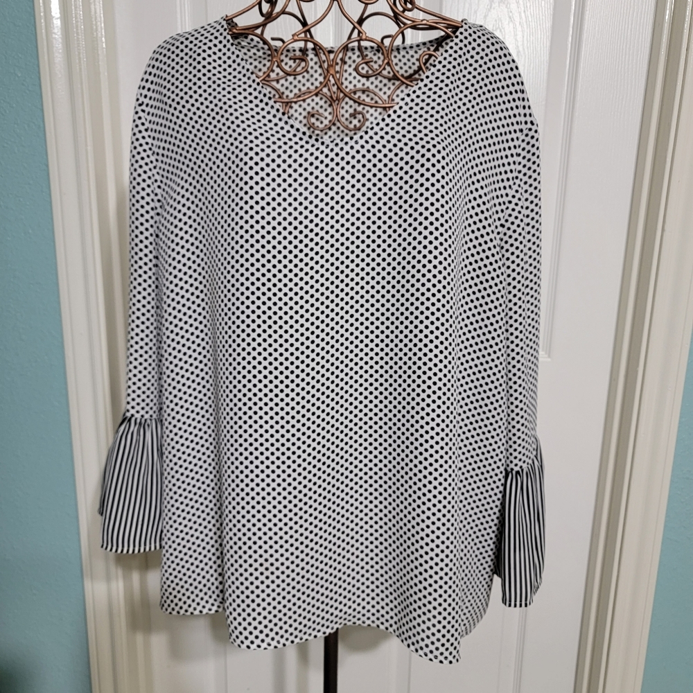 Fred David Polka Dot & Striped Blouse Women's Size 1X (see measurements below)